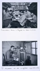 Topo: Debenham, Gran e Taylor no seu cubículo. Inferior: Dr. Simpson no magnetômetro unifilar. Última Expedição de Scott, Winter Journey, 27 de junho a 1 de agosto de 1911